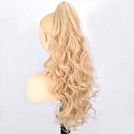 BOBIYA 24 Inches Claw Clip in Loose Curly Synthetic Wrap Around Ponytail Extensions Pony Tail Clip In Extensions (Light Honey Blonde)