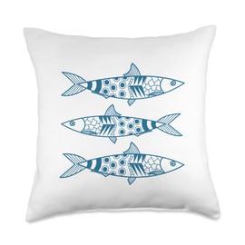 iDove Design Portuguese Lisbon Sardines Pattern Azulejos White Throw Pillow, 18x18, Multicolor