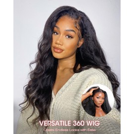 20 Inch 360 HD Lace Front Wigs Human Hair Kinky Straight 220 Density Hidden Strap Flexible Fit Glueless 360 Wig Human Hair Full Lace Pre Plucked Pre Cut with Invisible Drawstring for Black Women