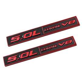 2 Pack 5.0L Coyote V8 Emblems Badge V8 Engine Trim Hook Trunk 3D Adhesive Decals Stickers (Black Red)