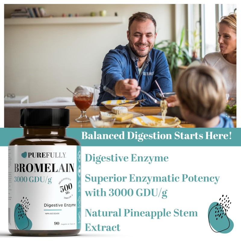 PUREFULLY Bromelain 3000 GDU/g 500mg, 90 capsules for Superior Digestive