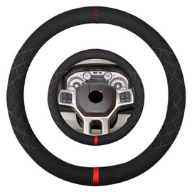 K LAKEY Suede Steering Wheel Cover,Compatible with Dodge Challenger Caravan Ram 1500 Alcantara Leather Sport Non-Slip Wheel Cover Car Interior Accessories 15 inch For Man and Women