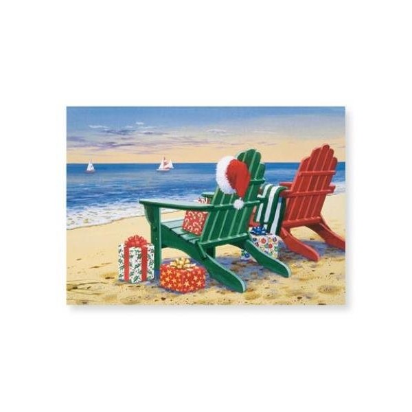 Red and Green Adirondack Chairs Holiday Retreat Christmas Boxed Greeting Cards