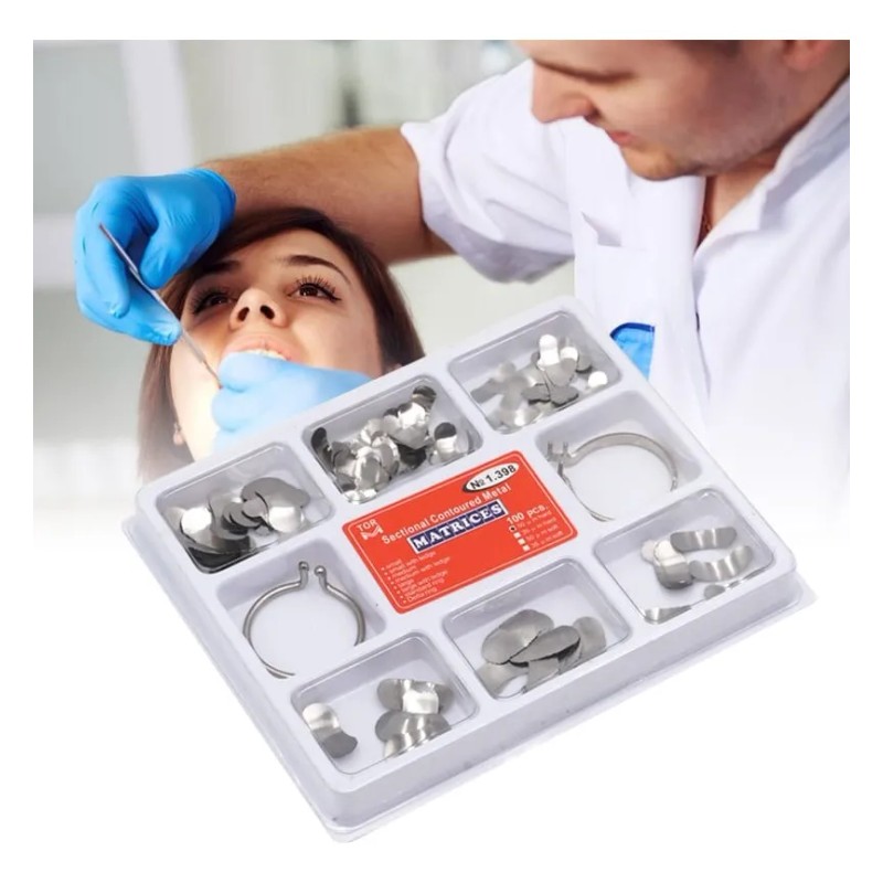 Banda Matriz Dental Contorneadas 100 Pzs Anillos Kit