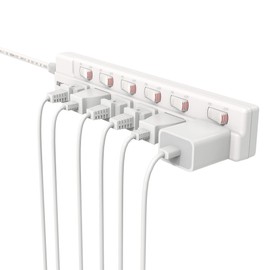 FUMITAKE Power Strip, Lightning Guard, Power Tap, 6.9 ft (3 m), 6 Openings, 1500W, Lightning Guard, Energy Saving, Power Supply Strip with Switch, PSE Certified, Electrical Shock Protection, White,