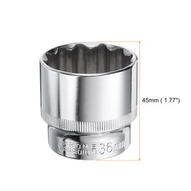 sourcing map 2pcs 12-Point Socket 1/2" Drive 36mm Deep 45# Steel Metric Shallow Drive Sockets Polishing Chromed Square Sockets Mechanic Hand Tool for Car Repair Mechanical Maintenance Home Use