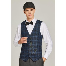 Gionforsy 1920s Mens Costume Gatsby Gangster Vest Fedora Hat Suspenders Bow Tie Costume Accessories Set (Midnight Blue, Small)