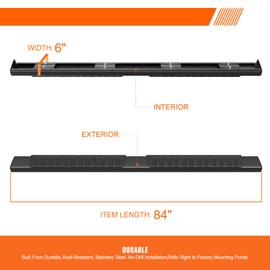 [Pair] 6 Inch Black Side Steps Nerf Bars Running Boards Compatible with 07-19 Chevy Silverado/GMC Sierra Crew Cab, Stainless Steel