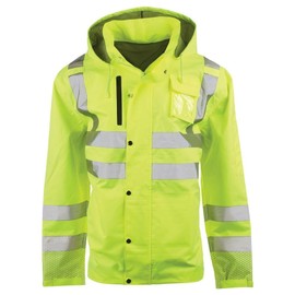 J. J. Keller & Associates, Inc. High Visibility Rain Jacket for Women, Reflective Raincoat, Lightweight 300D Oxford, ANSI Class 3, MED, SAFEGEAR