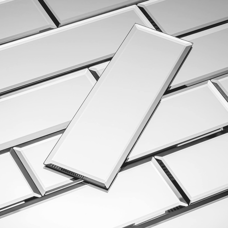 Peel and Stick Mirror Tiles 3x10, Self Adhesive Beveled Mirror