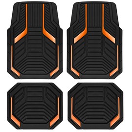 PIC AUTO Heavy Duty Rubber Floor Mats, Orange Aluminum Film Car Mats Set, Front and Rear Car Mats with Anti-Slip Backing, All Weather Protection, Trim-to-Fit for Automotive SUV, Sedan, Van