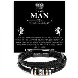 To My Man Bracelet Gifts, Romantic Gift For Him Husband Boyfriend Sentimental, Husband Boyfriend Mens Braided Leather Love You Forever Bracelets Valentine Birthday Christmas Gifts for Him