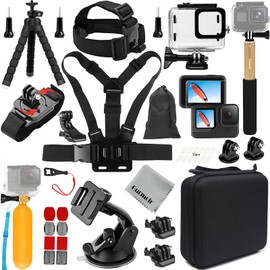 Gurmoir Accessory Set with Waterproof Housing for Gopro Hero 12/Hero 11/Hero 10/Hero 9 Black, Full Essential Action Camera Accessory Kit Bundle for Go Pro 12 11 10 9 Camera (DT06)