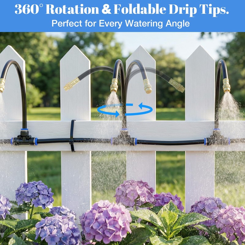 80FT Drip Irrigation Kit, 8mm Hose with 20 Brass 360°