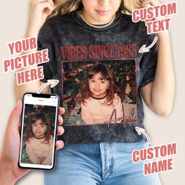 JIX & JOKY Custom Shirt with Photo and Year Birthday Shirts for Women Custom Tshirt with Picture Shirt Vintage Face Tshirt Customized Vintage Photo Tees 30th Birthday for Women Gift for Christmas