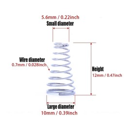20pcs 304 Stainless Steel Taper Springs, Conical Cone Compression Spring, Tower Pressure Spring Wire Dia 0.3-0.8mm Height5~30mm ( Size : 0.7x5.6-10x12mm )
