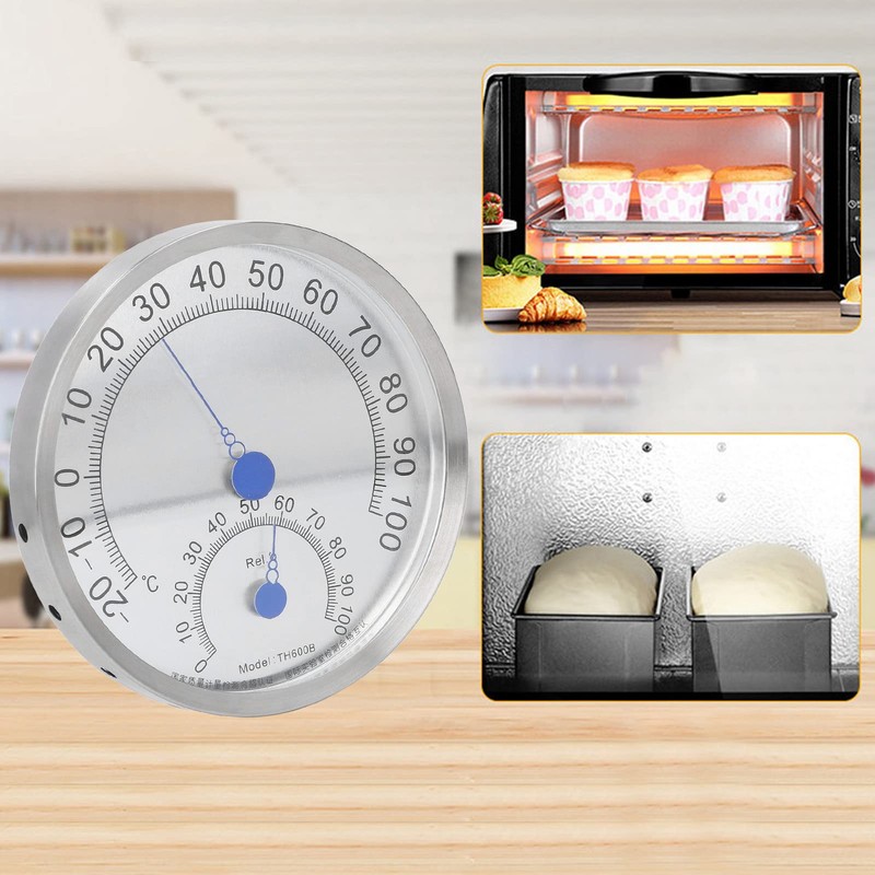 Round Thermometer Stainless Steel Outdoor Thermometer Hygrometer Waterproof Large Weather