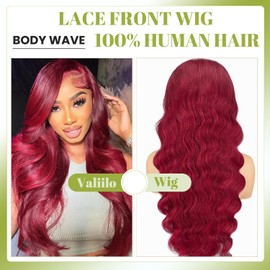 Valiilo Body Wave Lace Front Wigs Human Hair 13x4 99j Burgundy Lace Front Wig Human Hair Pre Plucked Glueless Burgundy Wine Red Colored Wig for Women 30 Inch