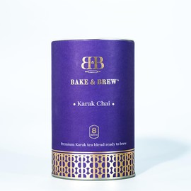 BAKE & BREW Karak Tea - Premium Unsweetened Karak Chai Mix with Black Loose Tea, Guatemalan Cardamom & Ginger | 8 Sachets (80g Tube) | 100% Natural, Vegan-Friendly Indulgence | Brew in 5 Minutes
