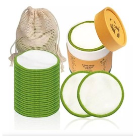 20 Piezas Almohadillas Desmaquillantes Reutilizables Doble Cara, Rondas de Limpieza de Lavado de Cara Lavables de bambú con Bolsa de Lavandería y Caja Redonda para Almacenamiento