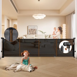 160" Retractable Baby Gate Extra Wide, 35.1" Tall Retractable Dog Gate for Stairs, Doorways, Decks, Mesh Gate Long Child Gate Pet Gate for Indoor, Outdoor, with Reinforced Mesh Rods, Dual Locks