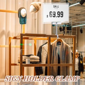 FoldTier 6 Set 8.5 x 11 Inch Aluminum Alloy Retail Sign Holder with Clamp Acrylic Frame Clothing Rack Clip on Sign Holder for Retail Stores Price Card Display(Silver)