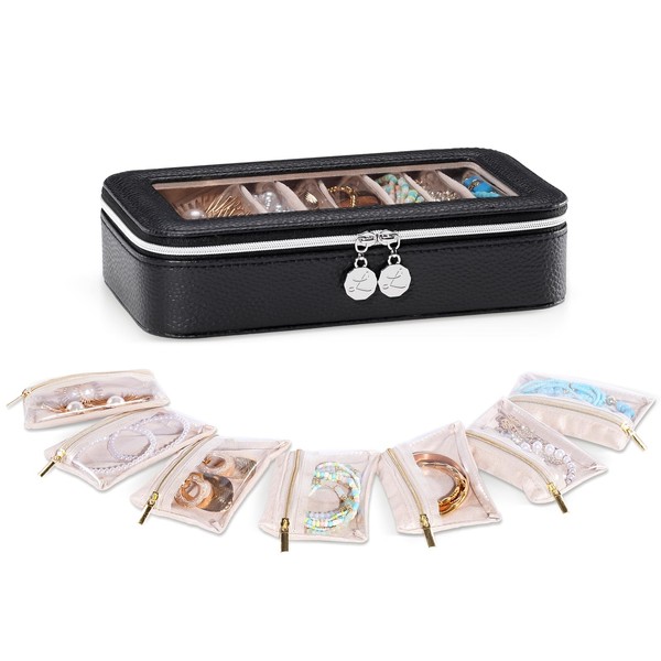 Lolalet 8 in 1 Travel Jewelry Case with Velvet Pouches,