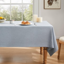 ZeeMart Basic Linen Textured Table Cloth, 52 x 70 Inch Chambray Blue, Farmhouse Style Light Blue Rectangle Tablecloth, Wrinkle Resistant Washable Heavy Weight TableCloths