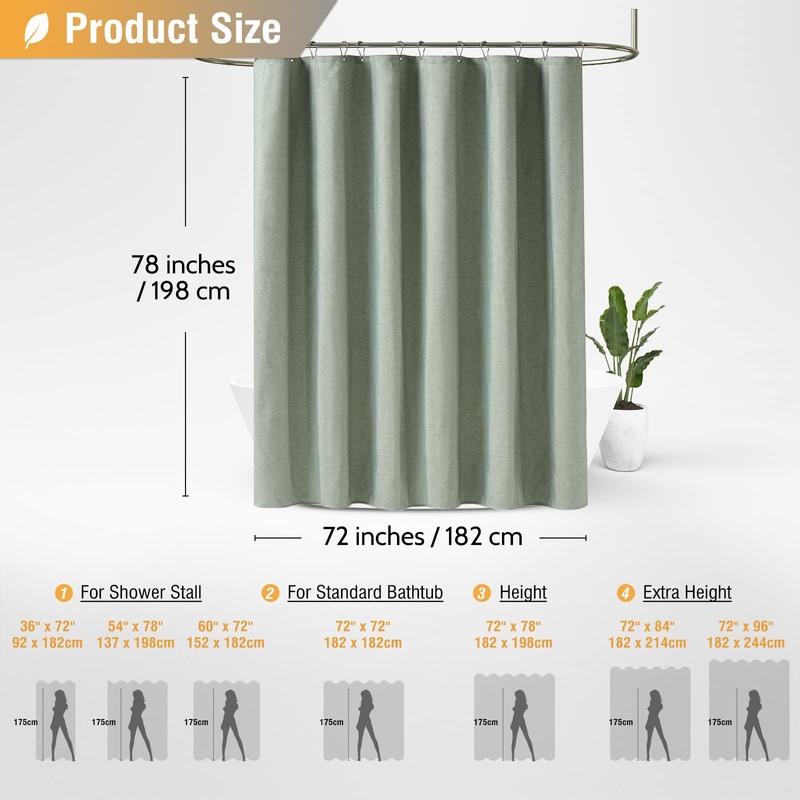 BTTN 78 Inch Long Shower Curtain, Linen Textured Thick Weighted