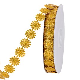 PH PandaHall - Cinta de flores doradas, 5/8 pulgadas, cinta decorativa de poliéster para envolver regalos de cumpleaños, costura, manualidades, vestido de novia, decoración de boda