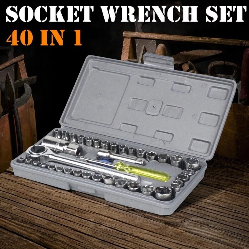 ZISTEL 40-Piece Ratchet Wrench Socket Tool Set METRIC/SAE 1/4" &
