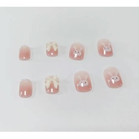 24 Nail Pieces Pink Rabbit Butterfly Butterfly Coming-of-Age Ceremony Reception Party After-Party Wedding Nails