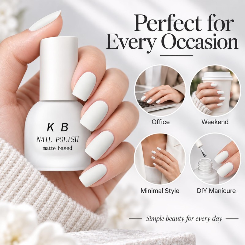 10 mL Matte White Nail Polish, Air Dry, No UV