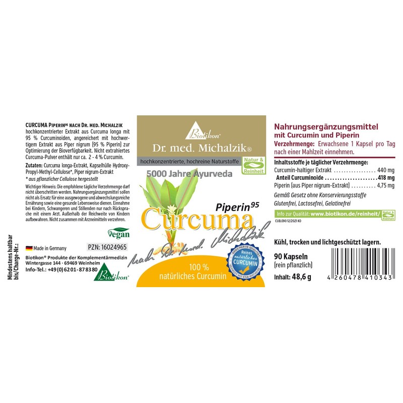 Curcuma Tumeric Piperin - Dr. med. Michalzik + 95% Curcuminoide