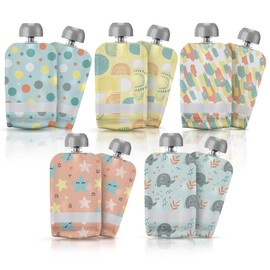 LittleWhispers Reusable Baby Food Pouches - Refillable with Applesauce, Yogurt, Fruit Puree, Smoothie - 10 Pack - Toddler & Kids Squeeze Pouch