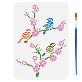 FINGERINSPIRE Branches Painting Template with Brush 11.6x8.2inches Flowers Painting Template Birds Painting Stencil Floral Painting Stencils Reusable DIY Art Craft Stencil for Wood Floor Wall