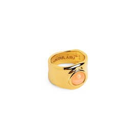 SINGULARU - My Rose Quartz Ring - 18K Gold-Plated Brass Ring with Natural Stone Rose Quartz - Women's Jewellery - Size 50-58 - Various Sizes and Designs, Precious Metal Gold Precious metal, No