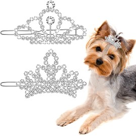 MTLEE 2 Pieces Dog Tiara Crown Hair Clips Clear Crystal Rhinestone Hair Barrettes Pet Crown Clips Puppies Barrette for Pet Dogs Grooming Costume Accessories(Silver)