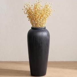 Jarrón grande de cerámica, negro vintage con jarrón decorativo plateado, 19 pulgadas de alto