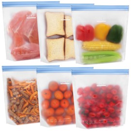 SPLF 6 Pack Stand-Up Reusable Gallon Freezer Bags Dishwasher Safe, Extra Thick 1 Gallon Leakproof Food Storage Bags, BPA and Silicone Free Freezer Bags for Meal Prep, Bread, Veggies, Home Organization