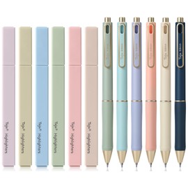 Taja Aesthetic Highlighters and Gel Pens Set, 6 No-Bleed Pastel Highlighters and 6 Black Ink Pens for Bible Study, Journaling, School and Office Supplies