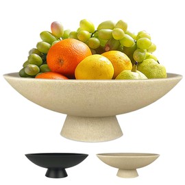 Large Decorative Fruit Bowl for Kitchen Counter, Modern Resin Pedestal Bowl for Home Decor, Stylish Key Bowl for Entryway Table, Decorative Bowl for Coffee Table Decor, Artificial Stone Beige