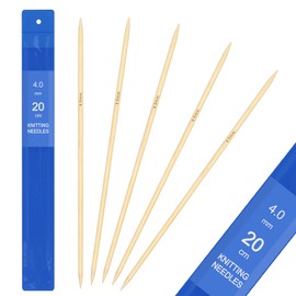 Aeeque Pack of 5 4.0 mm Wooden Knitting Needles Set, Sock Needles for Hats, Socks, Scarves, Pet Sweaters, Double Tips, Knitting Needles