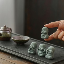 Ftplayuiq 4Pack Buddha Sandstone Statues Zen Monk Buddha Statue Zen Garden Decor Zen Monk Praying Statue Sculptures Ornament for Wealth Good Luck Feng Shui Decor(Laughing Buddha)