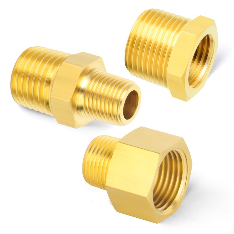 GASHER 6PCS Brass Pipe Fitting, Hex Bushing, Reducer Adapter, Reducing