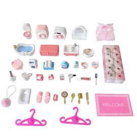 SIX VANKA 35pcs Miniature Bathroom Furniture Accessories Decor for Dollhouse Pretend Play Incl Toilet, Bathtub, Washbasin