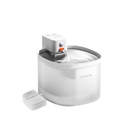 Cordless Automatic Cat Water Fountain Stainless Steel Top, 3000ml/0.8gal Water Tank, Automatic Sensor and Timer Dual Mode, Ultra Quite Pump, Long Battery Life (White, 1 Fountain 4 Filters)