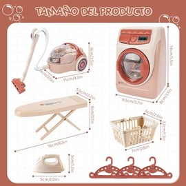 Juego de Lavadora de Juguetes y Aspiradora para Niños, Mini Juego Aspiradora, Juego de Lavandería Incluye Plancha y Percha, Juego de Limpieza para Niñ