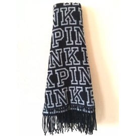 Victoria's Secret PINK NWT VICTORIA'S SECRET PINK LOGO BLANKET SCARF BLACK & GRAY ONE SIZE 27X88 SOFT