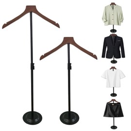 2Pcs 20-37In Height Adjustable T Shirt Display Stand for Vendors, Portable Clothing Display Stand, Wooden Hanger Clothing Display Racks for Shirts,Jackets,Coat Retail(Black)